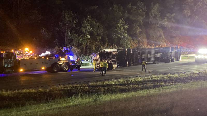 Semi rollover crash on I-90 WB in Willoughby